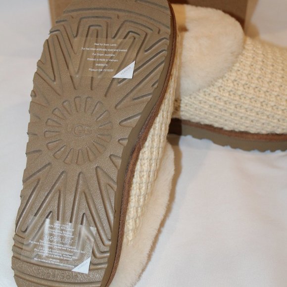 NIB UGG WOMEN'S SWEATER KNIT CLOG SLIP ON SHEARLING LINED SLIPPERS NATURAL - Picture 10 of 10